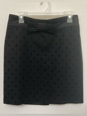 Ann Taylor Loft Black Swiss Dot Above Knee Skirt Bow Waist Size 6 Girly Office